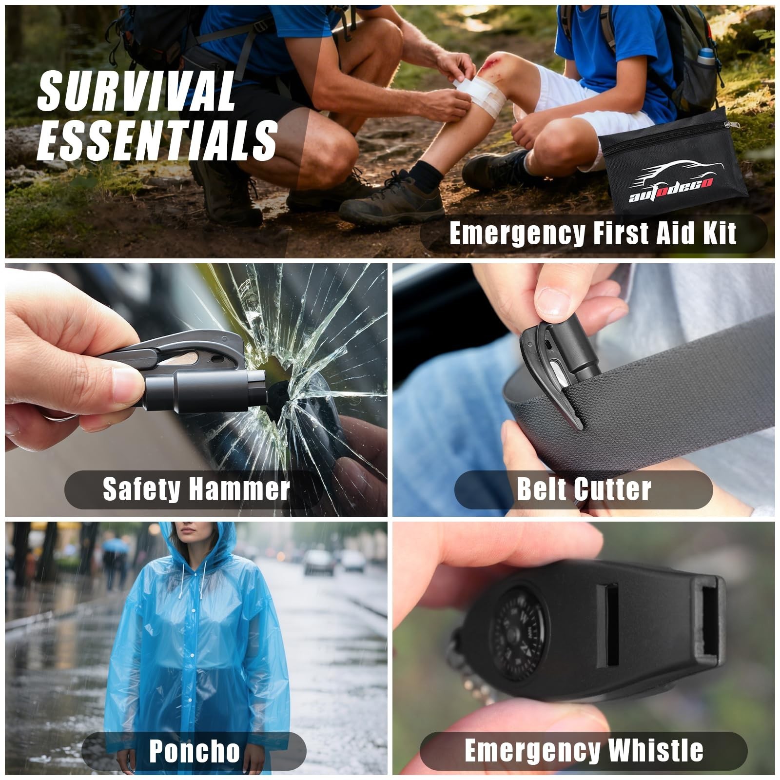 AUTODECO Roadside Emergency Car Kit Winter Road Trip Assistance Vehicle Safet…