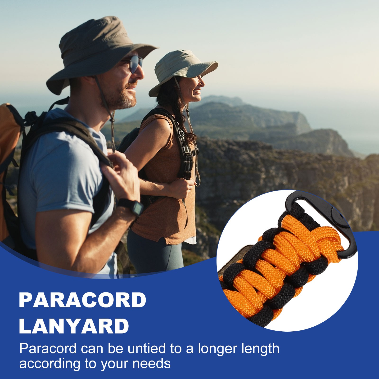 2Pcs Paracord Lanyard, Strong Lanyard with USA Flag, Orange and Black