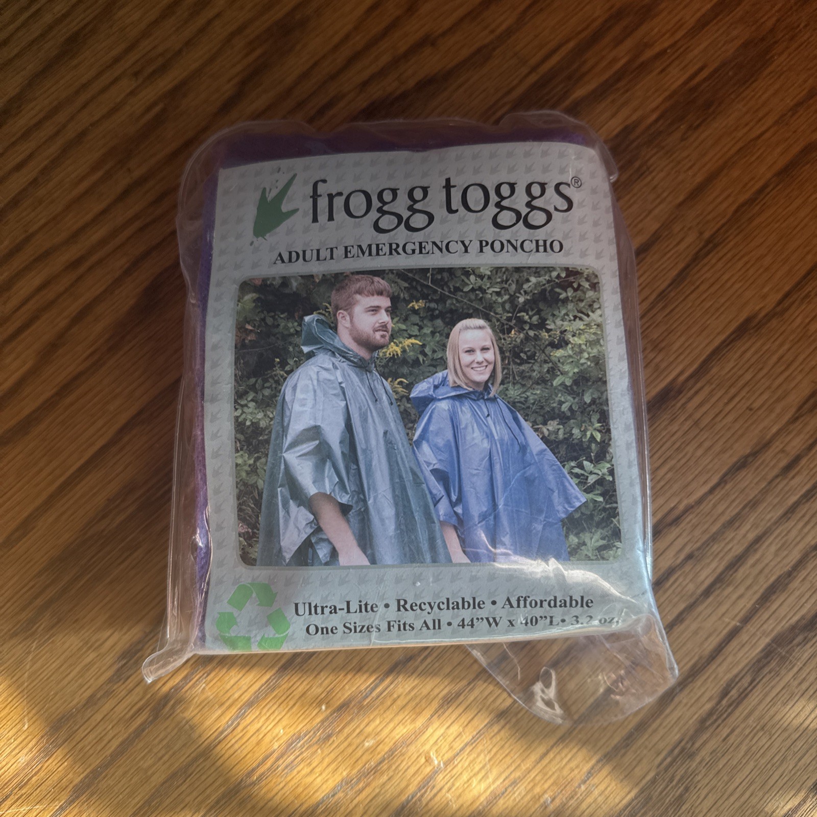 Frogg Toggs Adult Emergency Poncho One Size Fits All 44″W x 40″L 3.2 oz – New