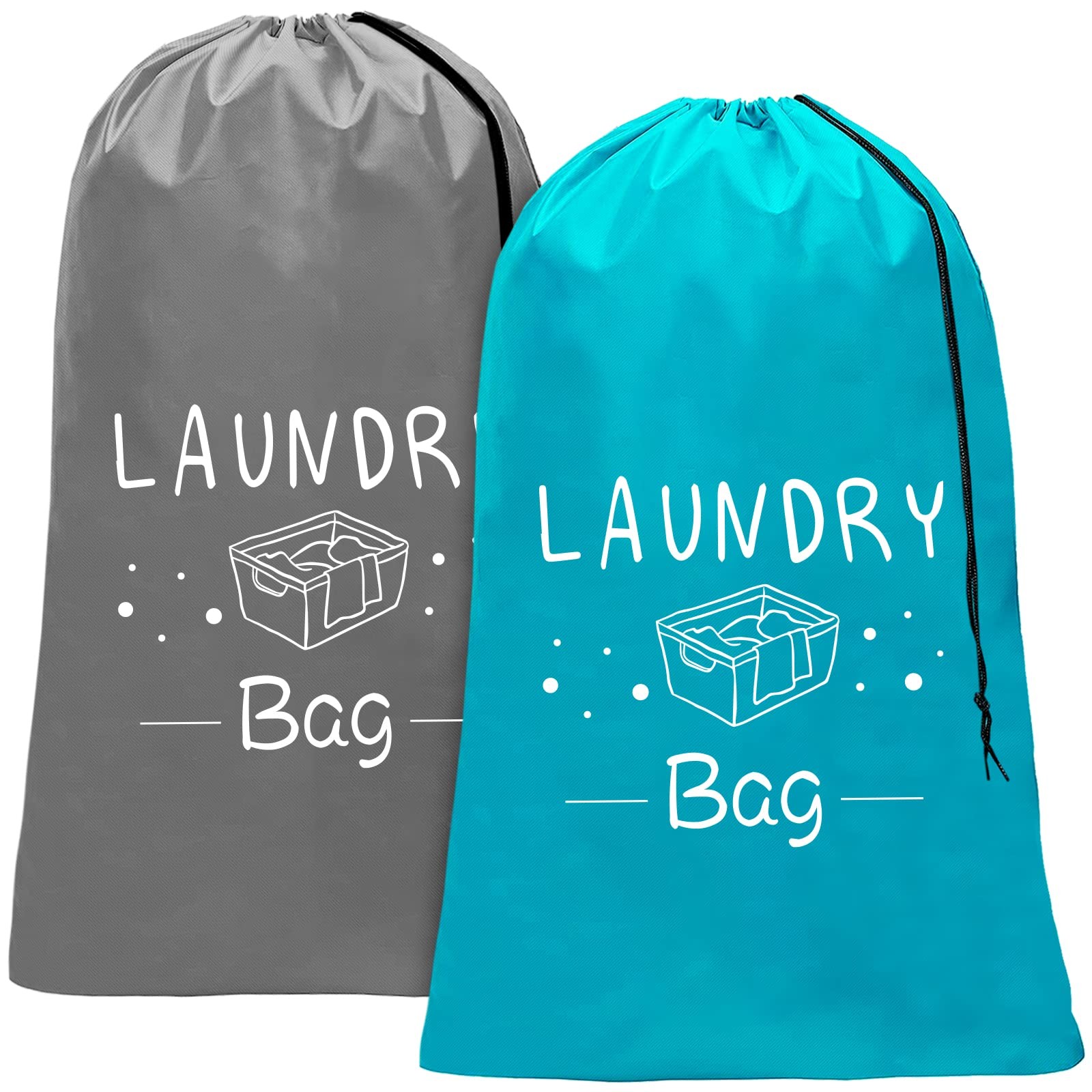 Sylfairy 2 Pack Extra Large Travel Laundry Bag, Dirty 24″ x 36″, Grey+Blue