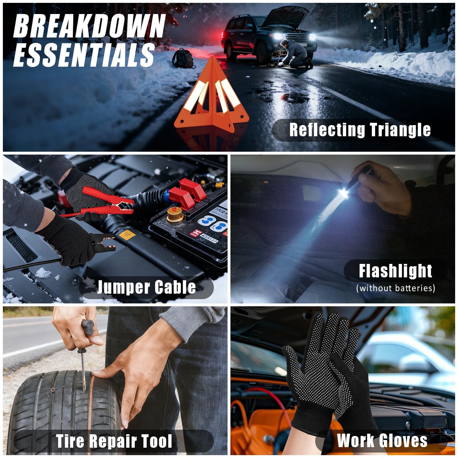 AUTODECO Roadside Emergency Car Kit Winter Road Trip Assistance Vehicle Safet…