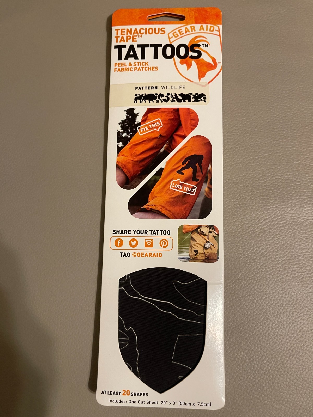 NEW Gear Aid Tenacious Tape Tattoos Fabric Repair Tape Patches 20 WILDLIFE BLACK