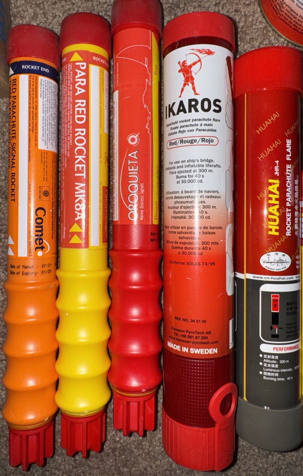 10pc RED PARACHUTE SIGNAL Flares ultra bright Pyro Mg based USCG CERT SOLAS