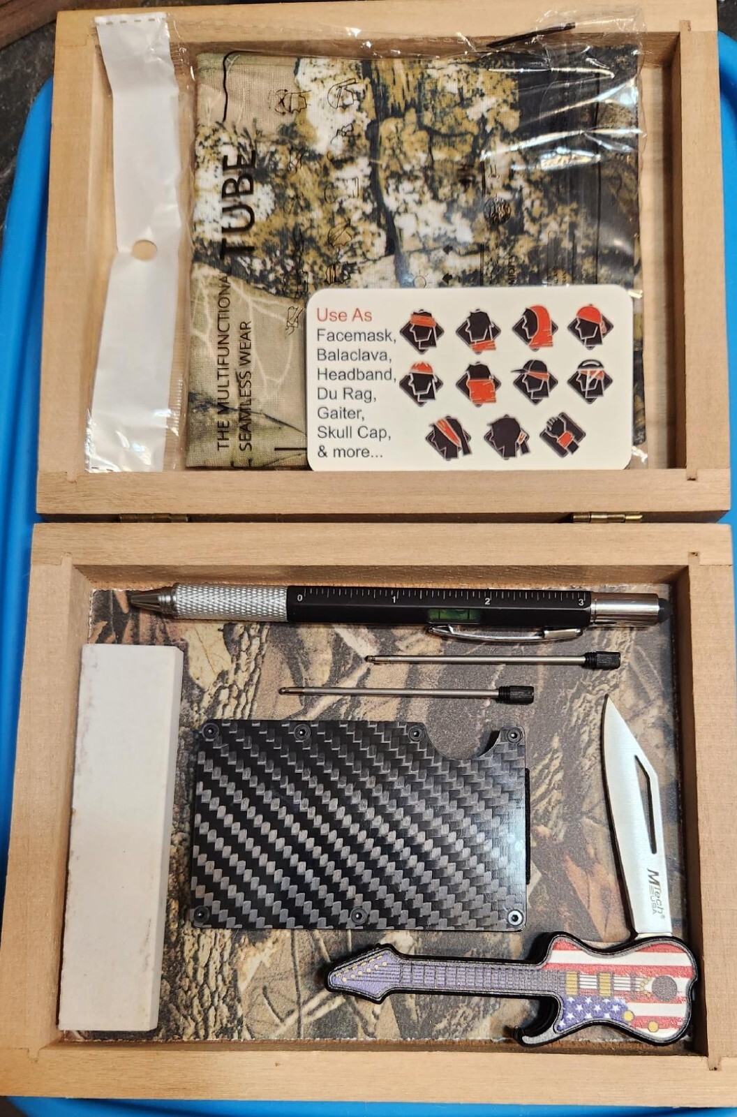 Man’s Gift Set with Wooden Box, Knife,Sharpener,Gadgets