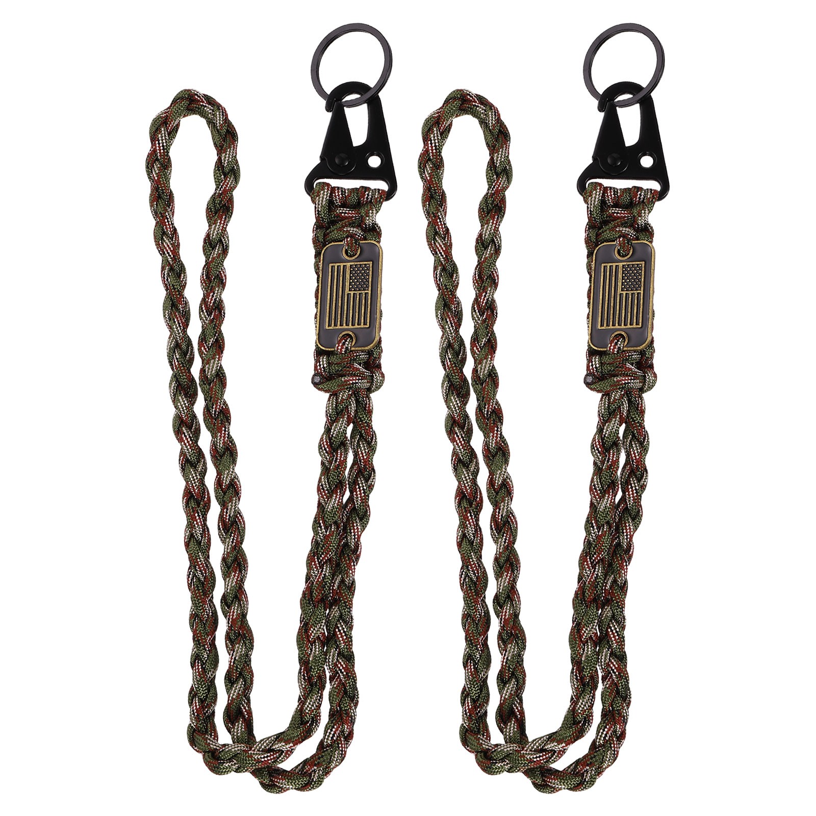 2Pcs Paracord Lanyard, Strong Lanyard with USA Flag, Olive Green Camouflage