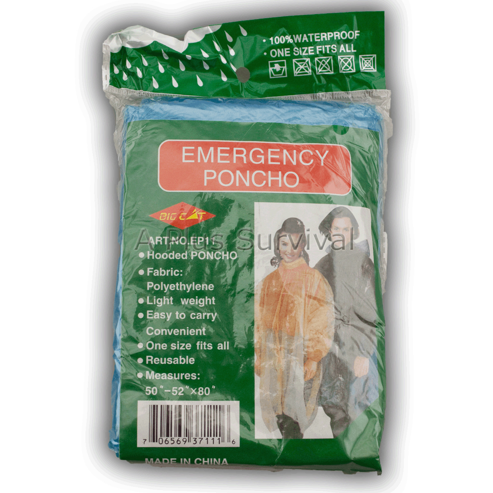 Blue 2 Pack Hooded Rain Storm Poncho Emergency Survival Camping Hiking Kits