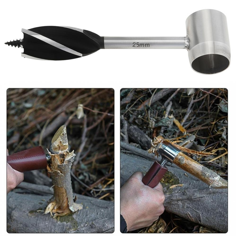 Bushcraft hand auger wrench manual hole drill with case for survival & camping