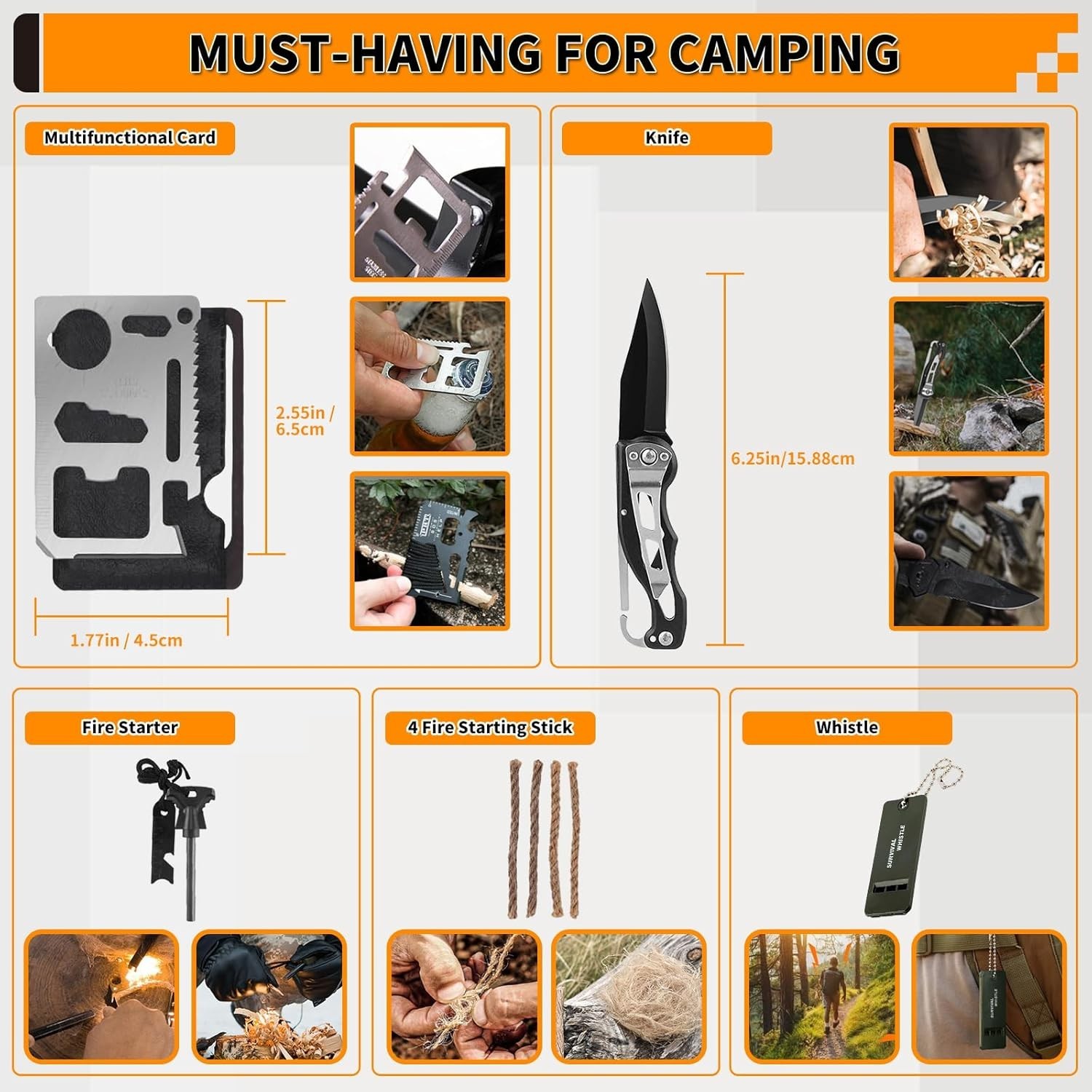 Emergency Survival Kit with First Aid Gear for Outdoor Camping Hiking Car Travel