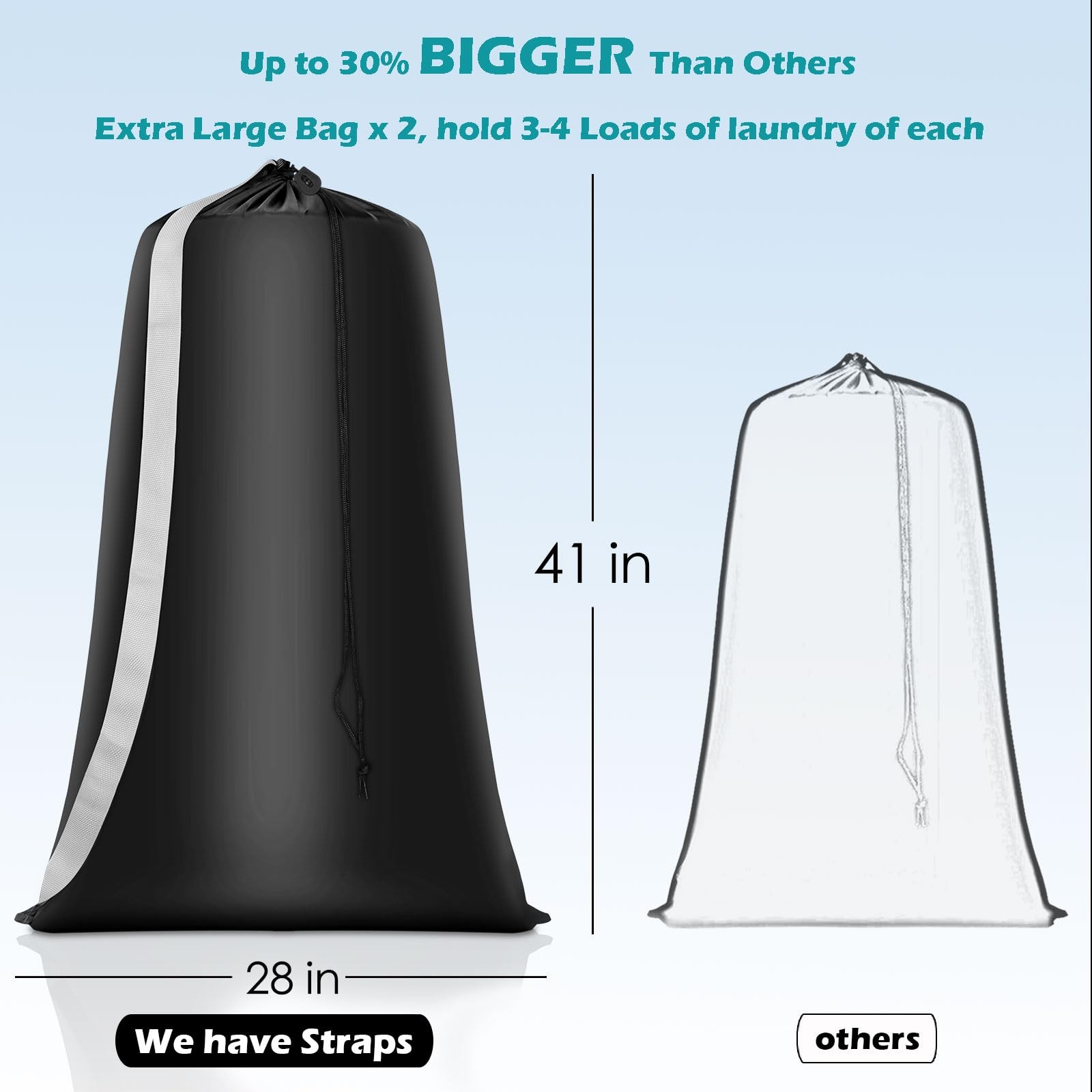 Heavy Duty Laundry Bag 2 Pack XL Nylon 41″ x 28″ x 1″, Black+Gray
