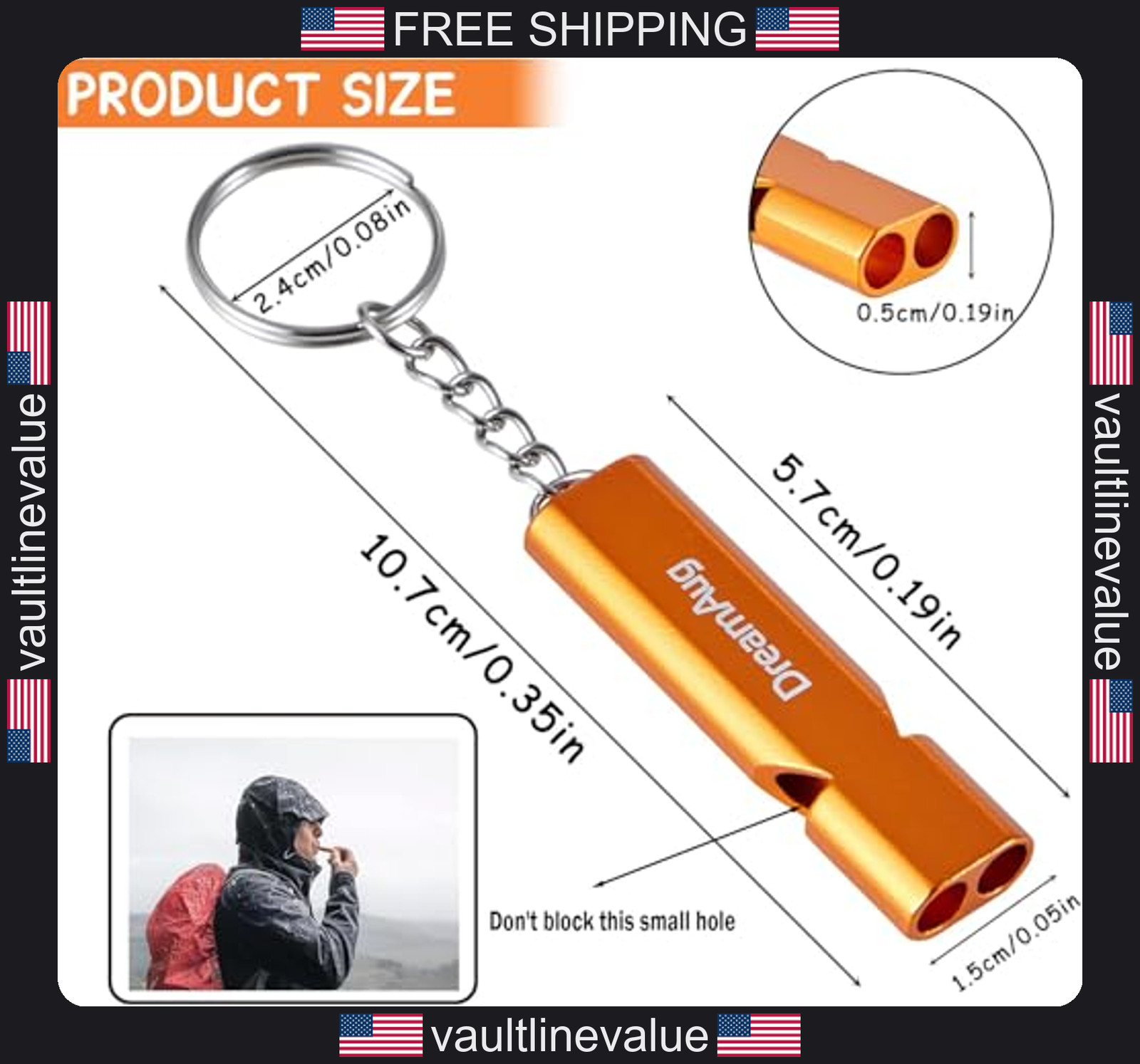 Emergency survival whistles 2 pack metal waterproof safety key ring for camping