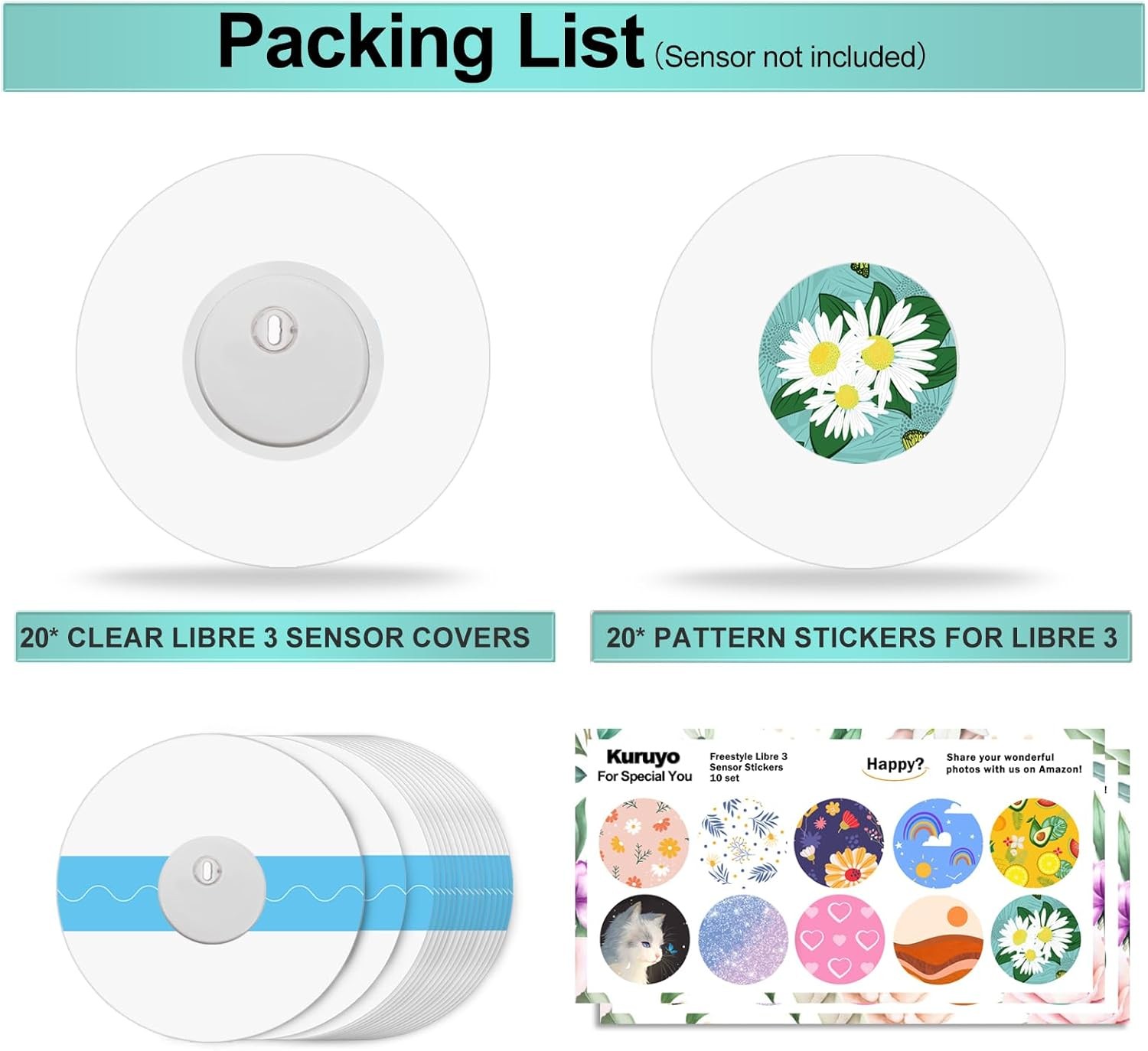 Waterproof Sensor Covers for Libre 3 and Freestyle Sticker Total 40Pack Hypoa