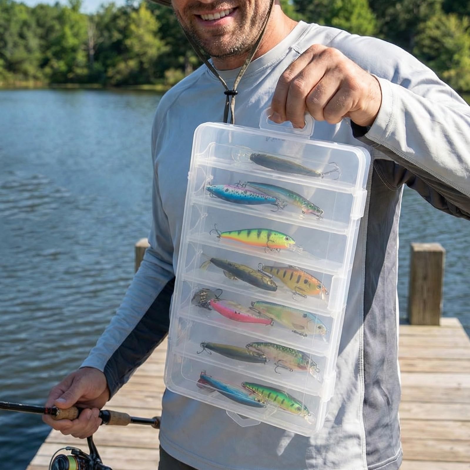 OriGlam Fishing Lure Box Tackle Storage Trays – Double Side 14 Clear