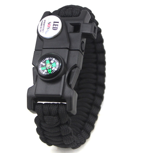 Outdoor Bracelet with LED Light Compass Whistle Flint Survival Gear Kit