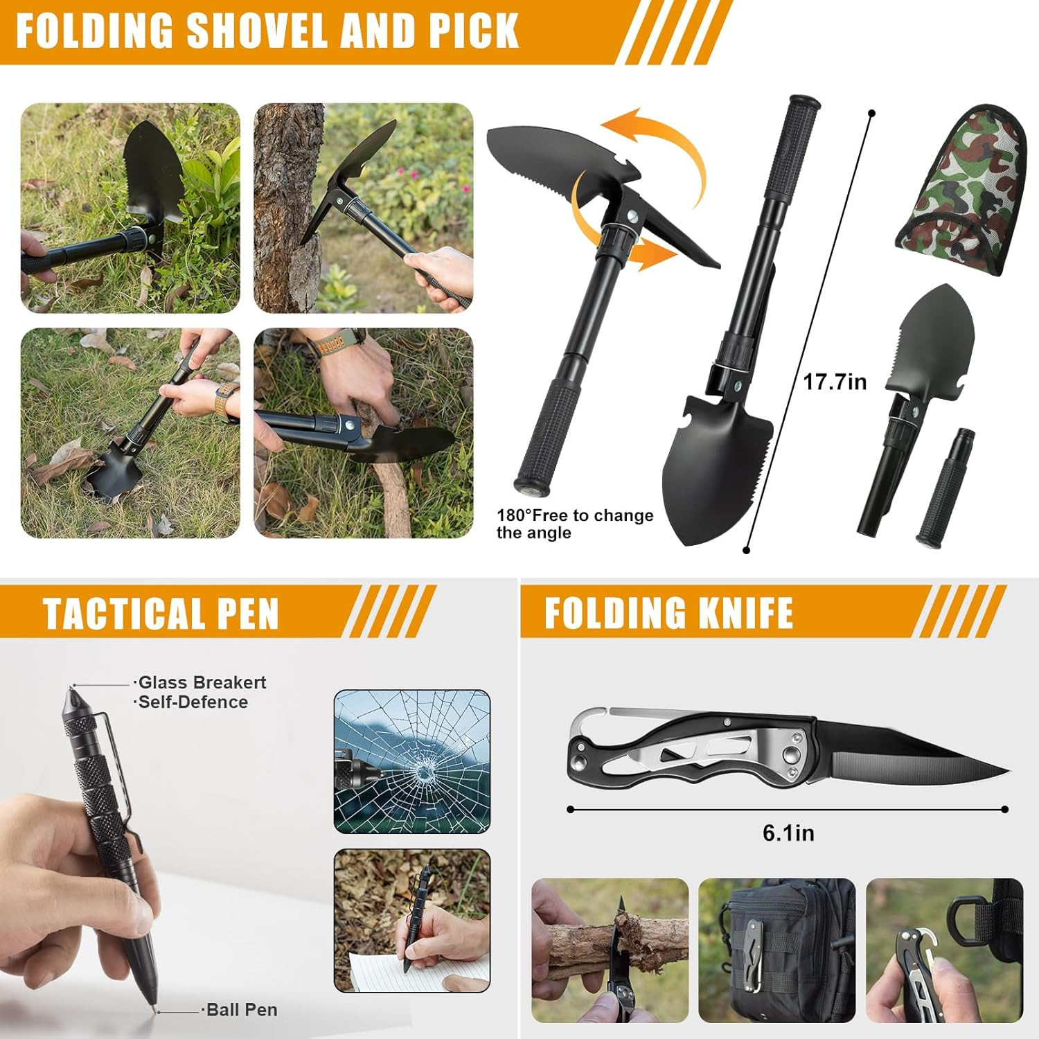 Survival Kit,360 Pcs Bug Out Bag with First Aid Kit.Camping Axe, Survival Shovel