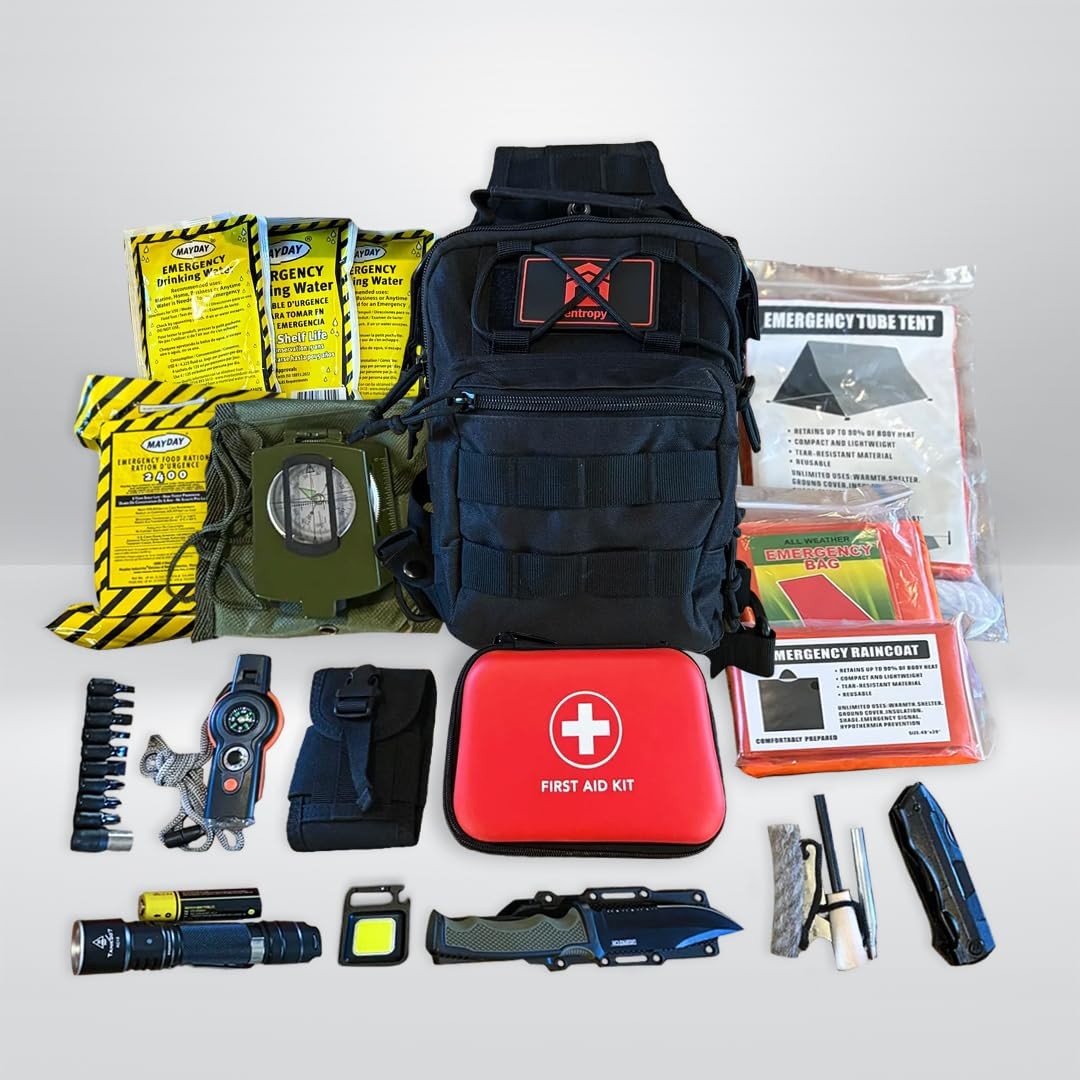 Entropy Survival Go Bag 30Piece Hiking Survival Kit with First Aid, Emergency…