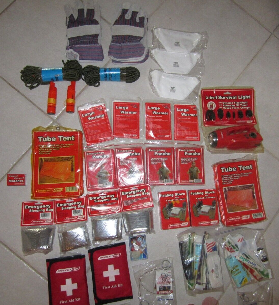 LARGE SURVIVAL KIT LOT HIKING KIT LOT HURRICANE KIT VARIOUS 40 PIECE AS PICTURED