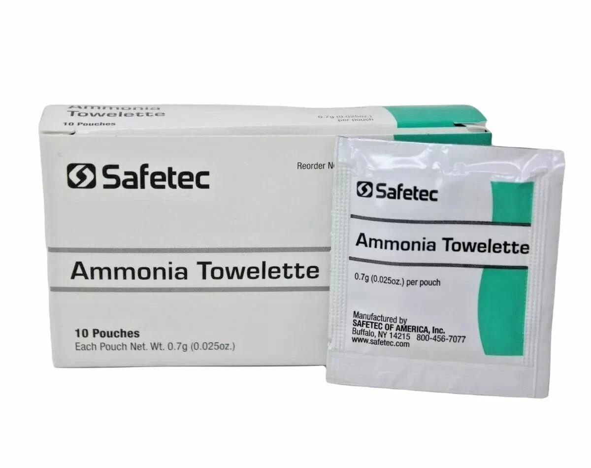 Safetec 62022 Ammonia Towelette – 30 pack – 3 boxes of 10 pouches each