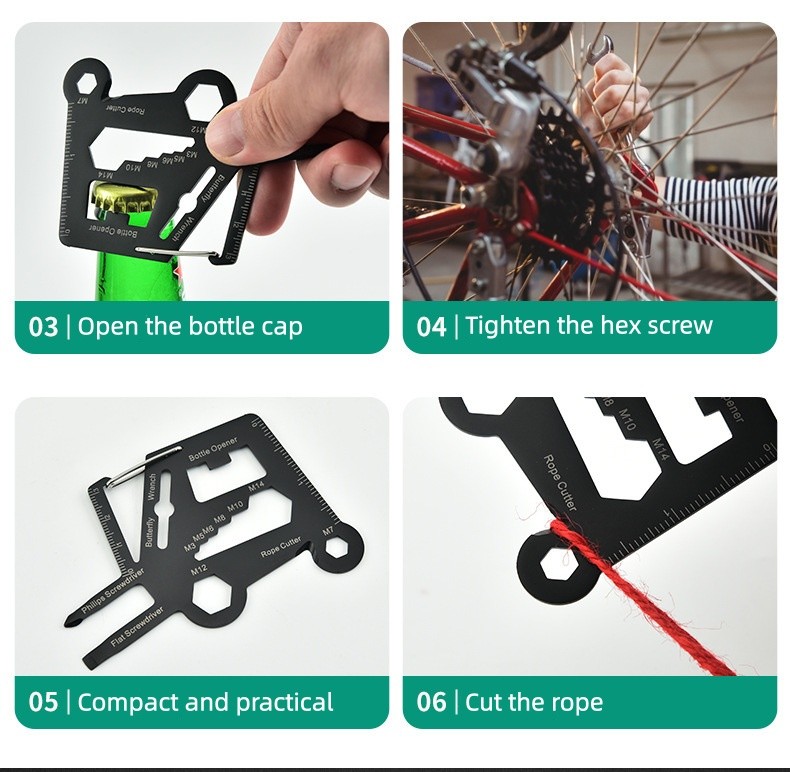 Multi-Purpose Stainless Steel Tool Card, Versatile Camping & Hiking Survival Aid