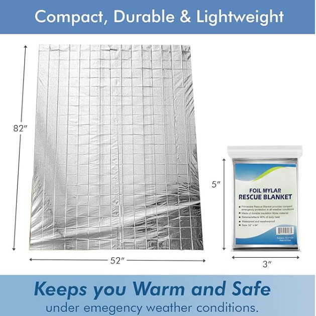 100 individual Emergency Rescue Thermal Foil Mylar Blankets 84 x 52 USA Shipping