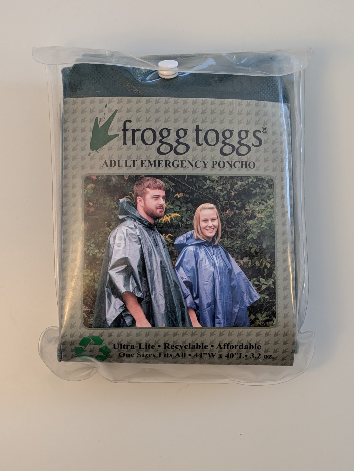 Frogg Toggs Adult Emergency Poncho One Size Fits All 44″W x 40″L 3.2 oz – New