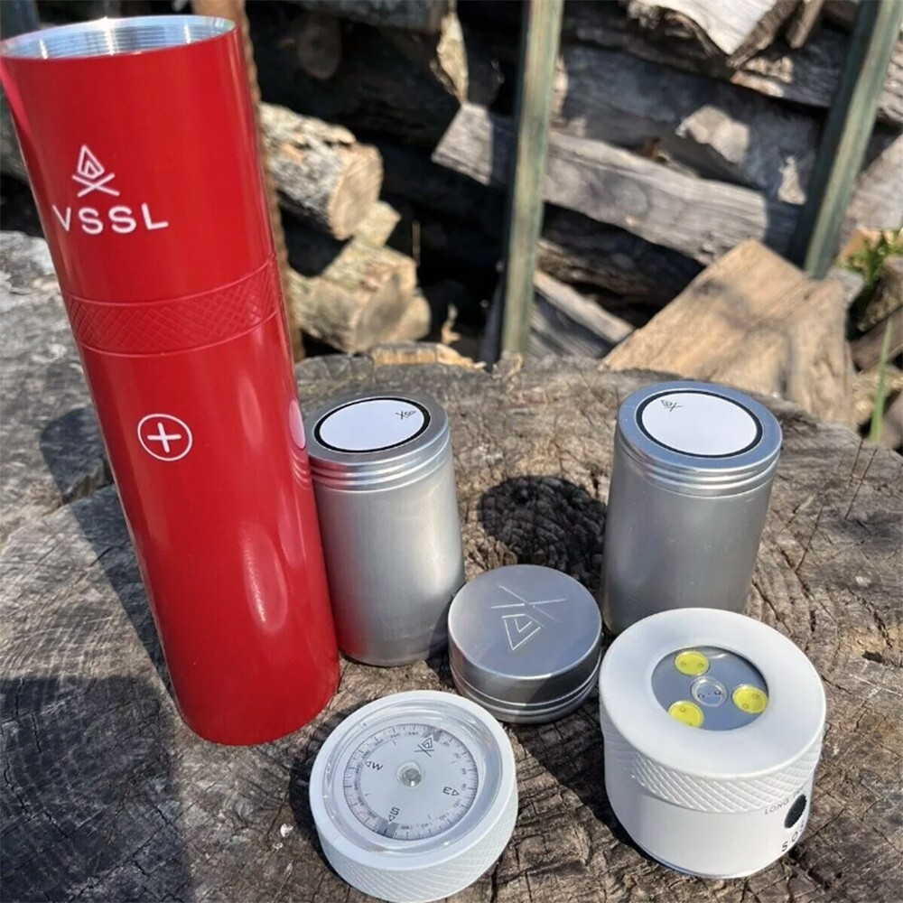 VSSL First Aid Stash Kit Aluminum +Storage Tins Flashlight Compass LED SOS Light