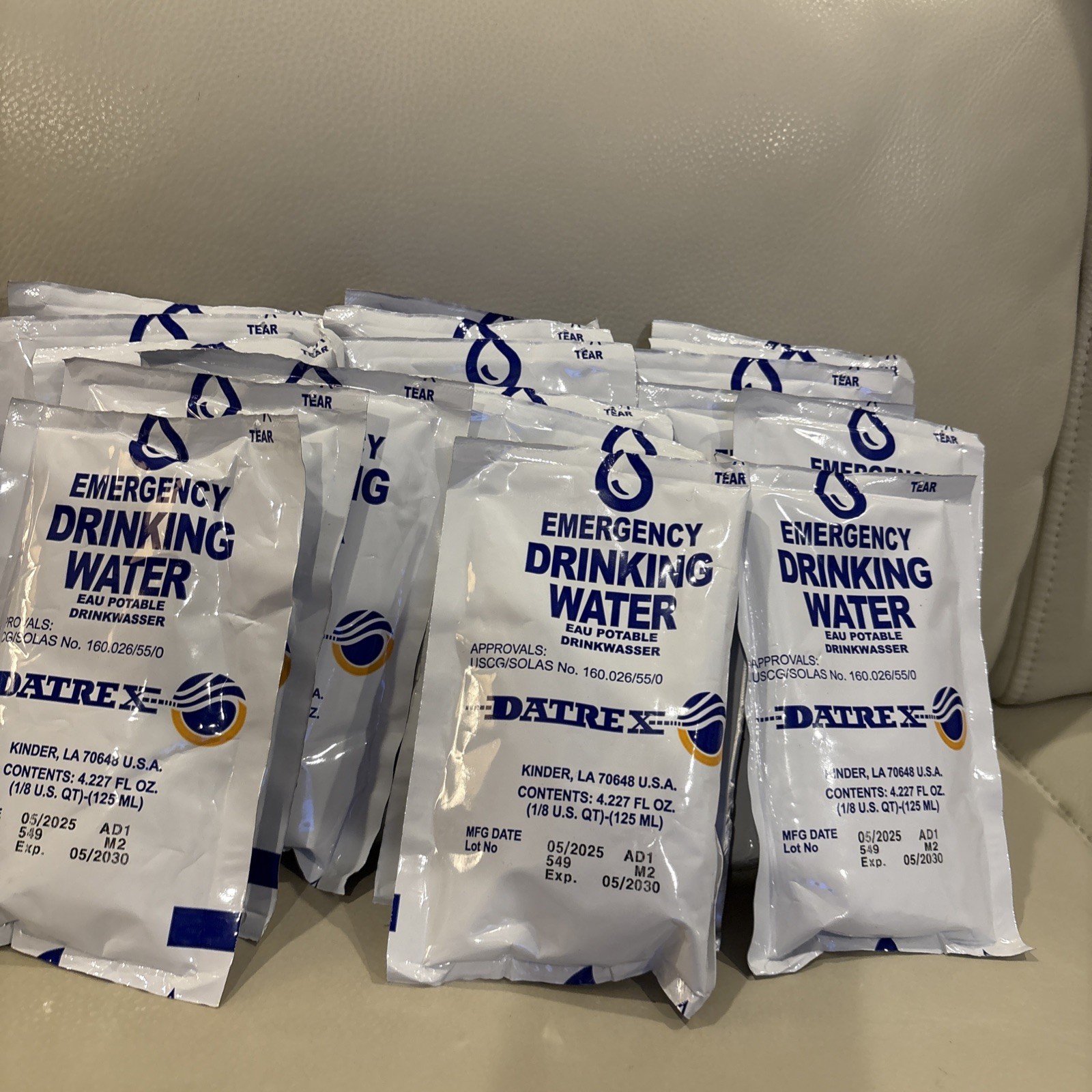 18 Pk ~ Datrex / 125-Ml Emergency Disaster or Survival Water Pouch
