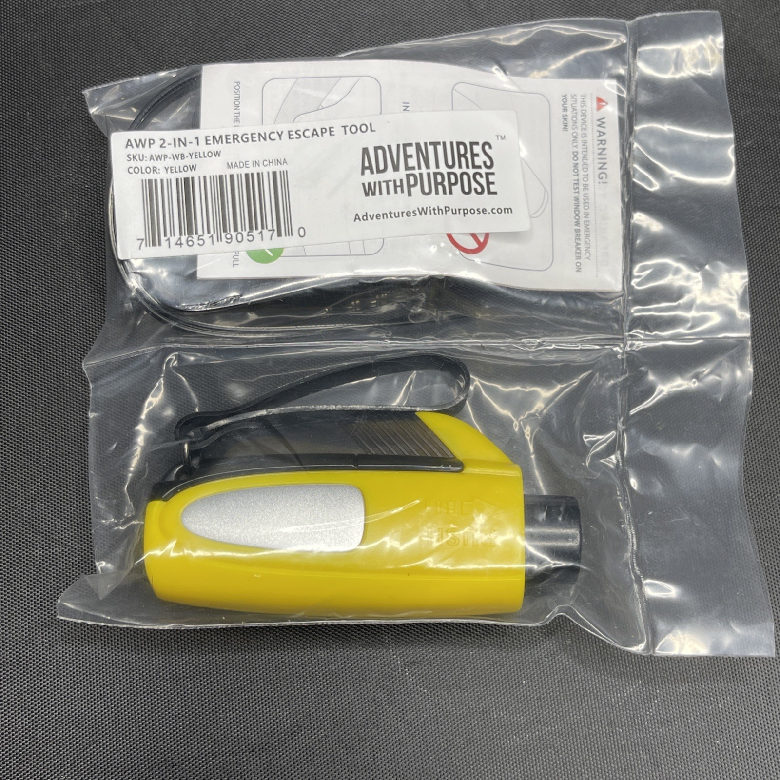 AWP 2-in-1 Emergency Escape Tool Window Breaker Seat Belt Cutter Yellow