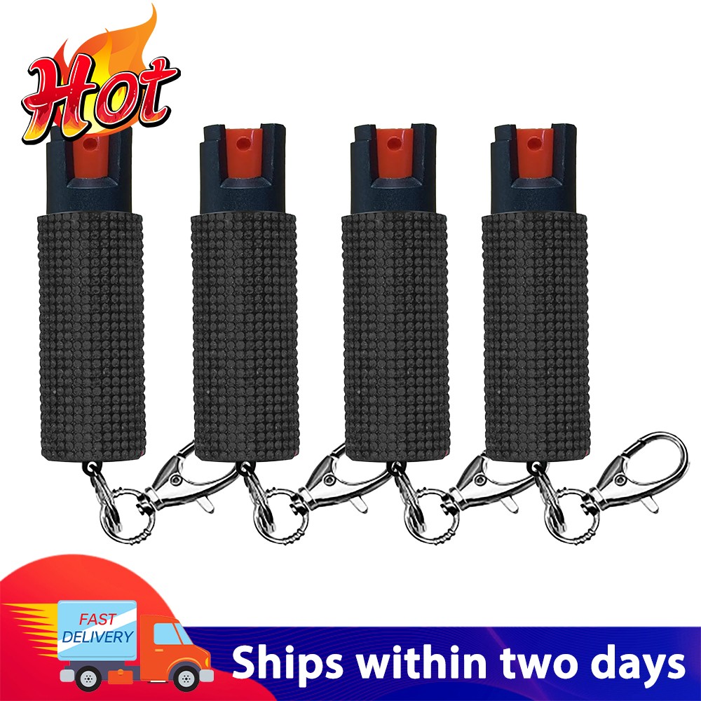 4 Pack Bling It On Key Ring Self Defense Pepper Spray Black Jeweled Cary Case