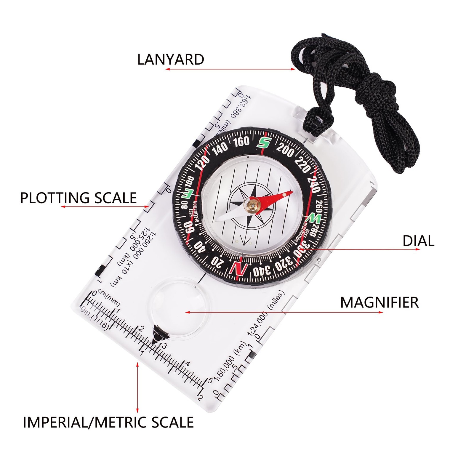 4 Pcs Outdoor Compass with Adjustable Declination,Magnifier,Ruler,Scale. Mult…