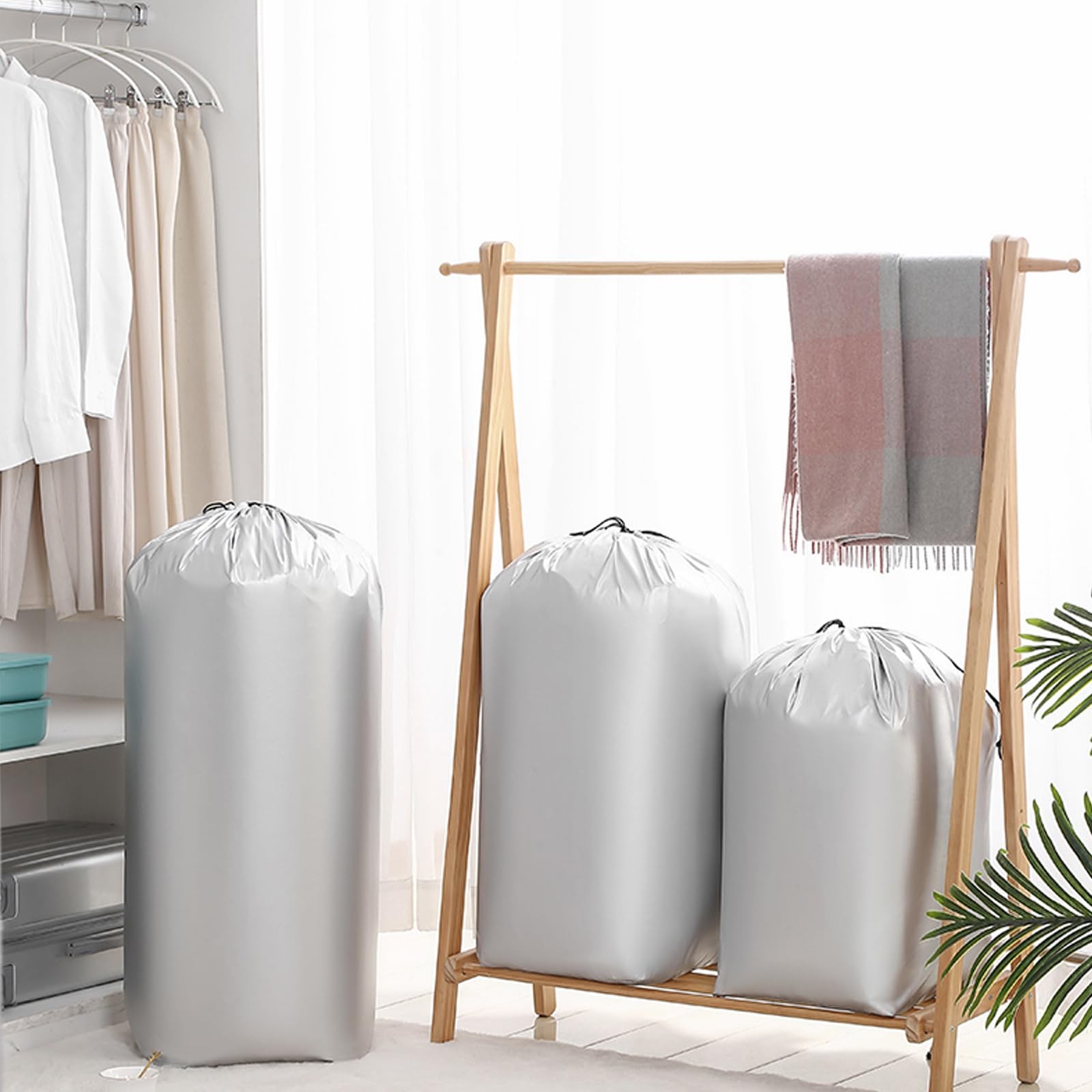 OMVMO 2 Pack Laundry Bag，Drawstring Bag,Storage Bag for XXL – 2Pcs, Silver