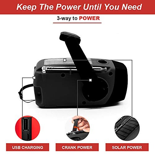 Portable Solar Emergency Weather Radio Hand Crank AM/FM NOAA Survival Black