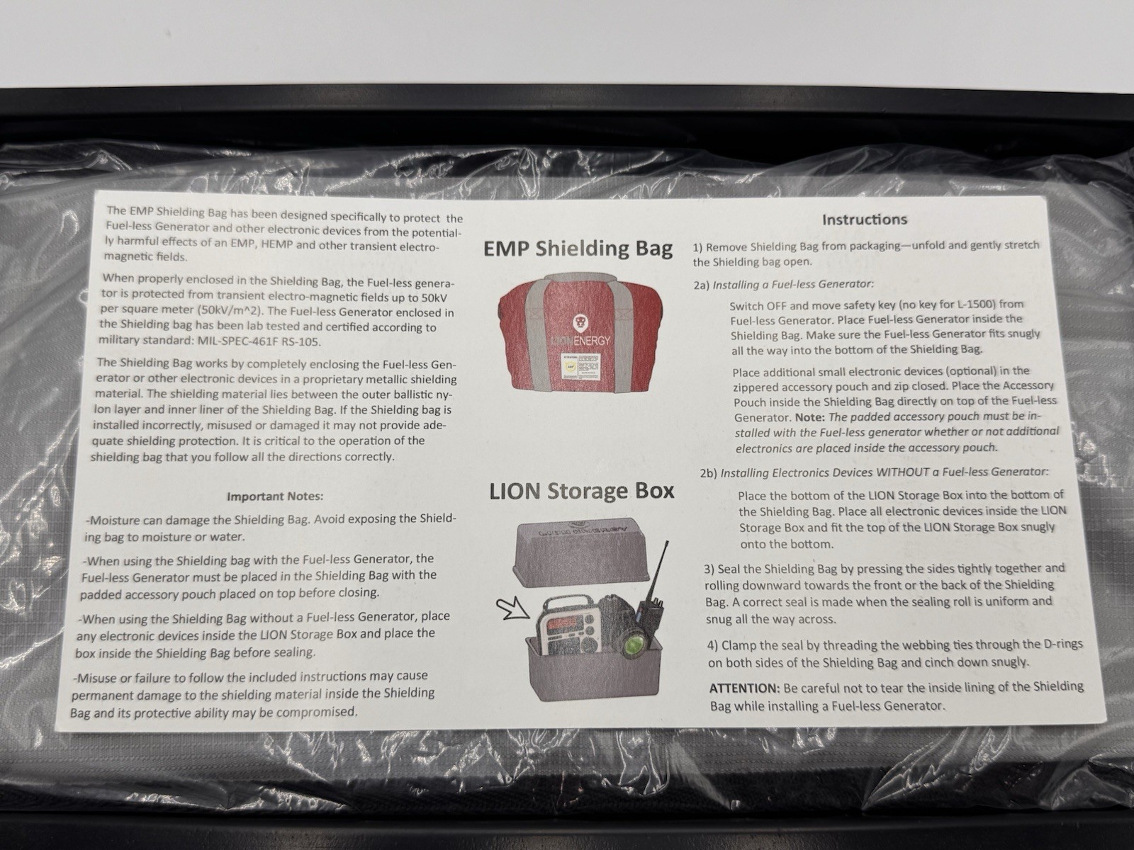 LION ENERGY EMP Faraday Military MILSPEC Electronics Shielding Bag & Storage Box