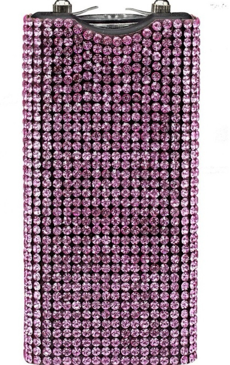 PINK RHINESTONE MINI 3″ RECHARGE Stun Gun WOMEN Self Defense SAFETY LED Light