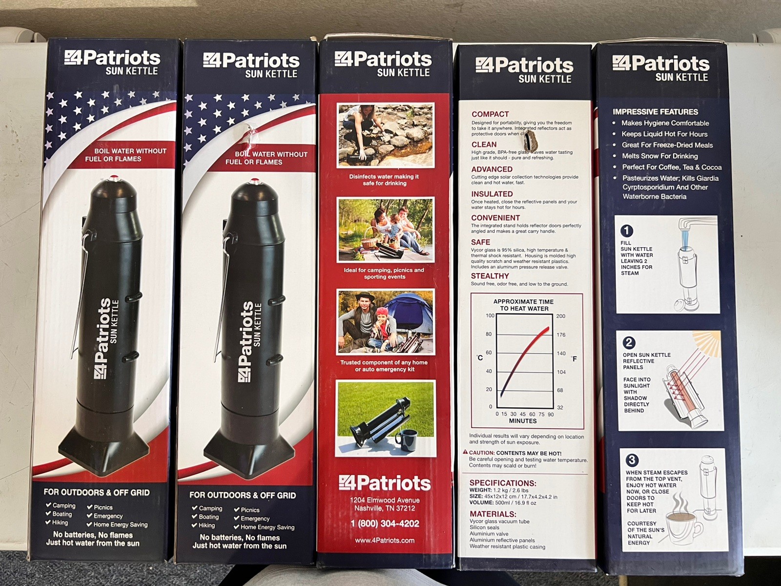 4Patriots Sun Kettle – 500mL Boil Water Solar Off Grid No Batteries/Flames x5