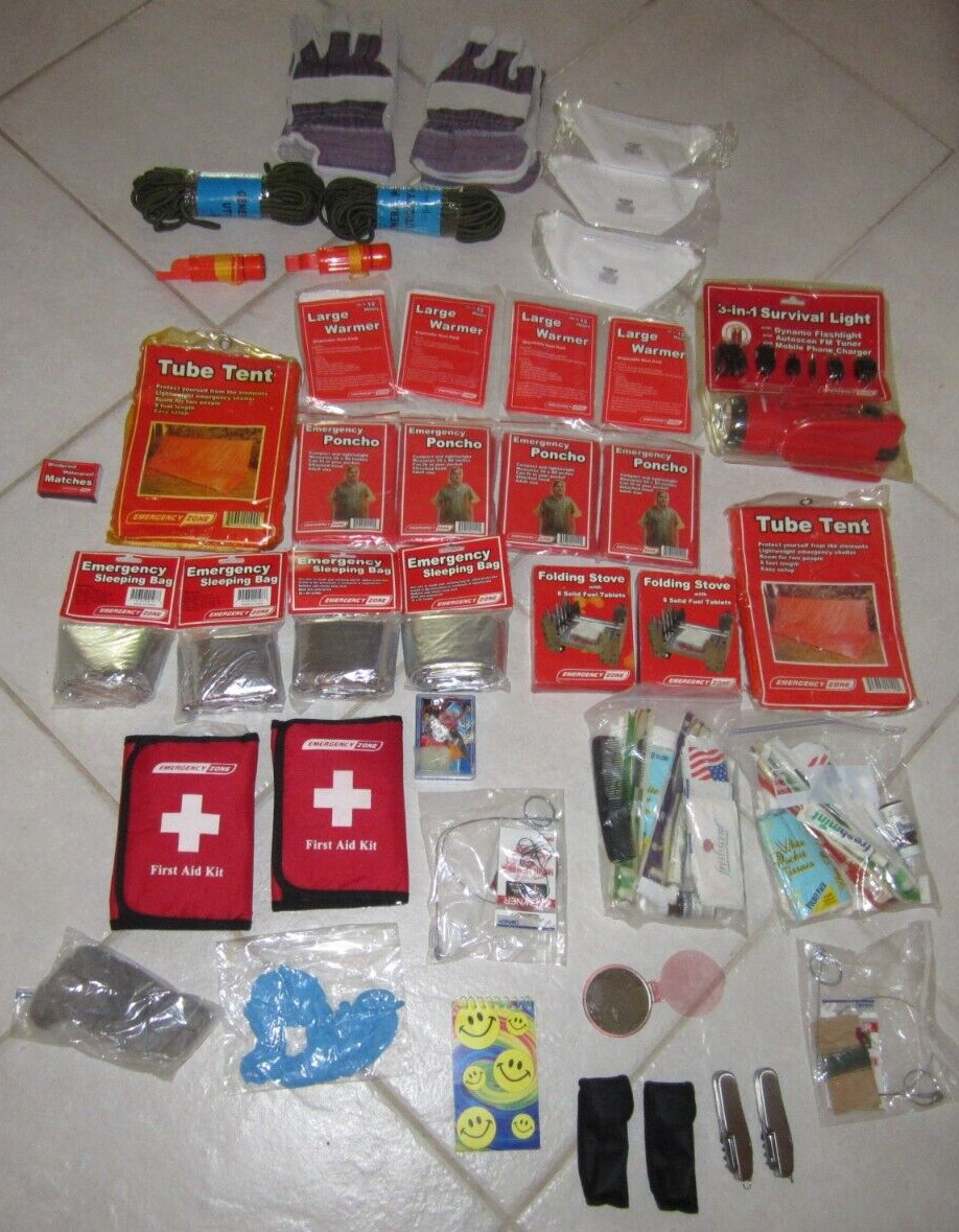 LARGE SURVIVAL KIT LOT HIKING KIT LOT HURRICANE KIT VARIOUS 40 PIECE AS PICTURED