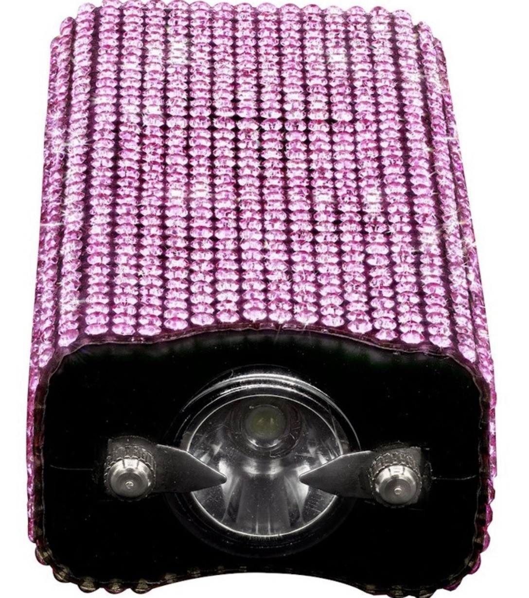 PINK RHINESTONE MINI 3″ RECHARGE Stun Gun WOMEN Self Defense SAFETY LED Light