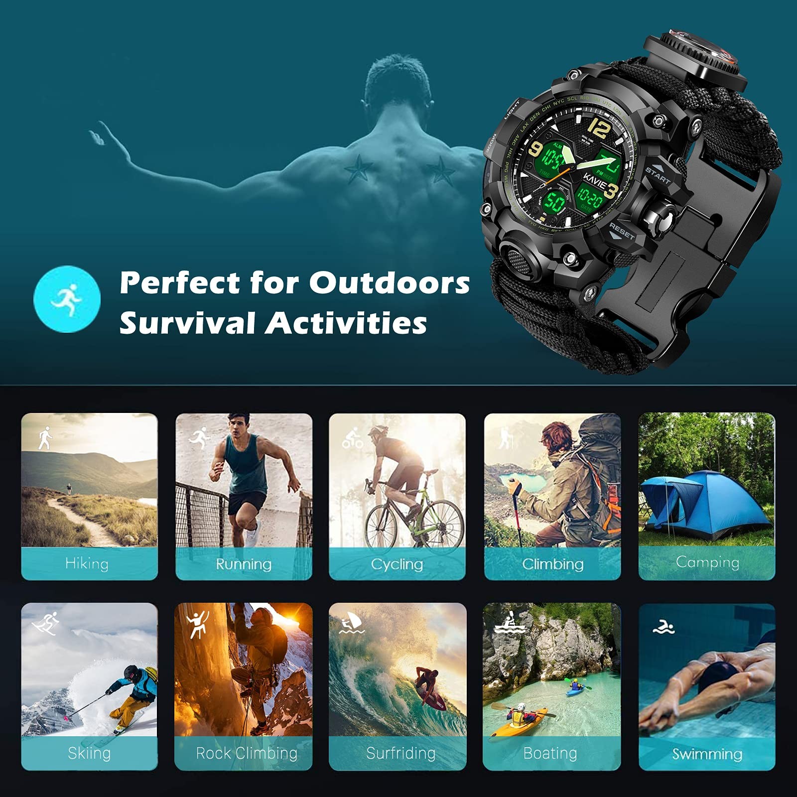 Mens Tactical Military Digital Watch, 23-in-1 Survival Multi-Functional Army …