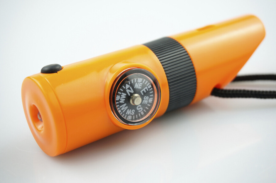 2PK 7-In-1 Camping Survival Whistle Compass Thermometer LED Flashlight Magnifier