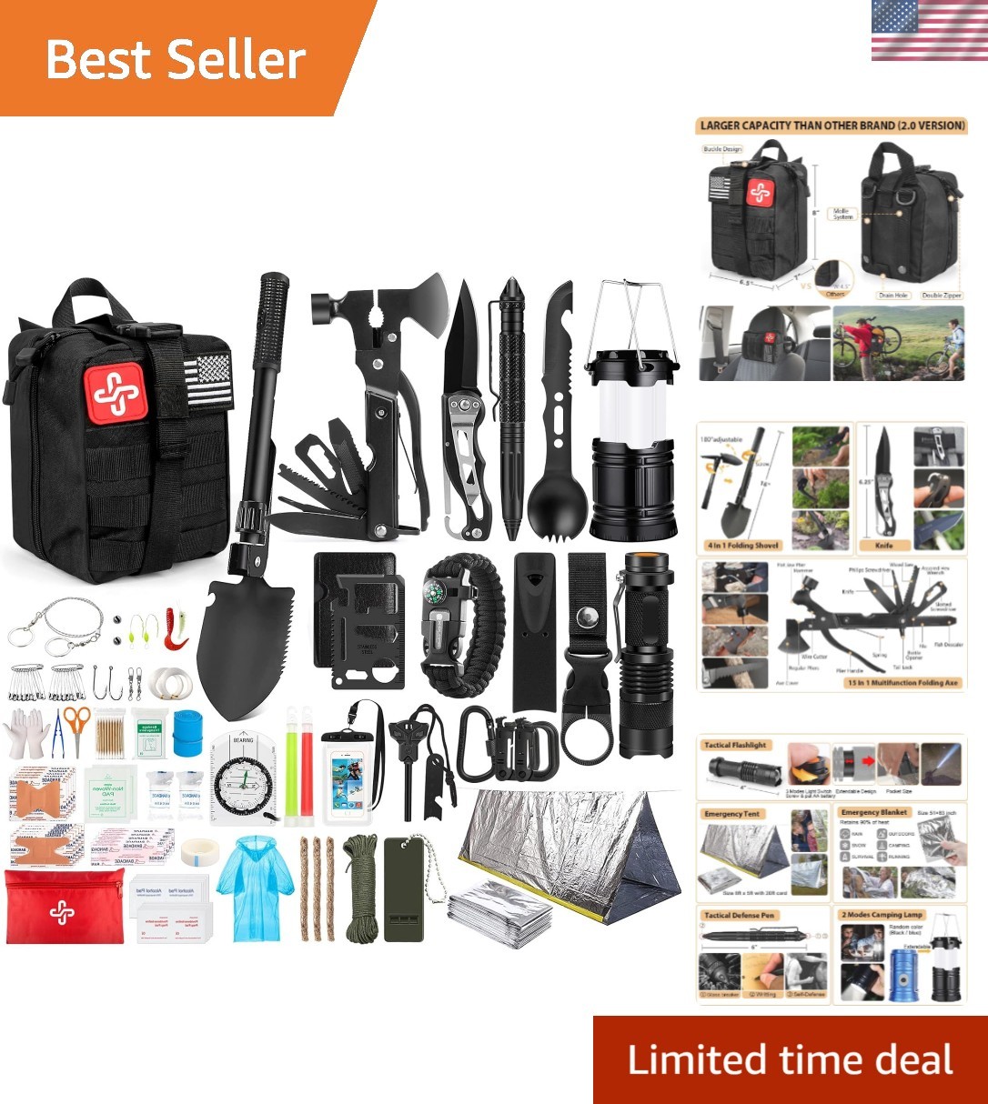 250-Piece Outdoor Adventure Survival Kit – First Aid, Emergency Tent & Gear