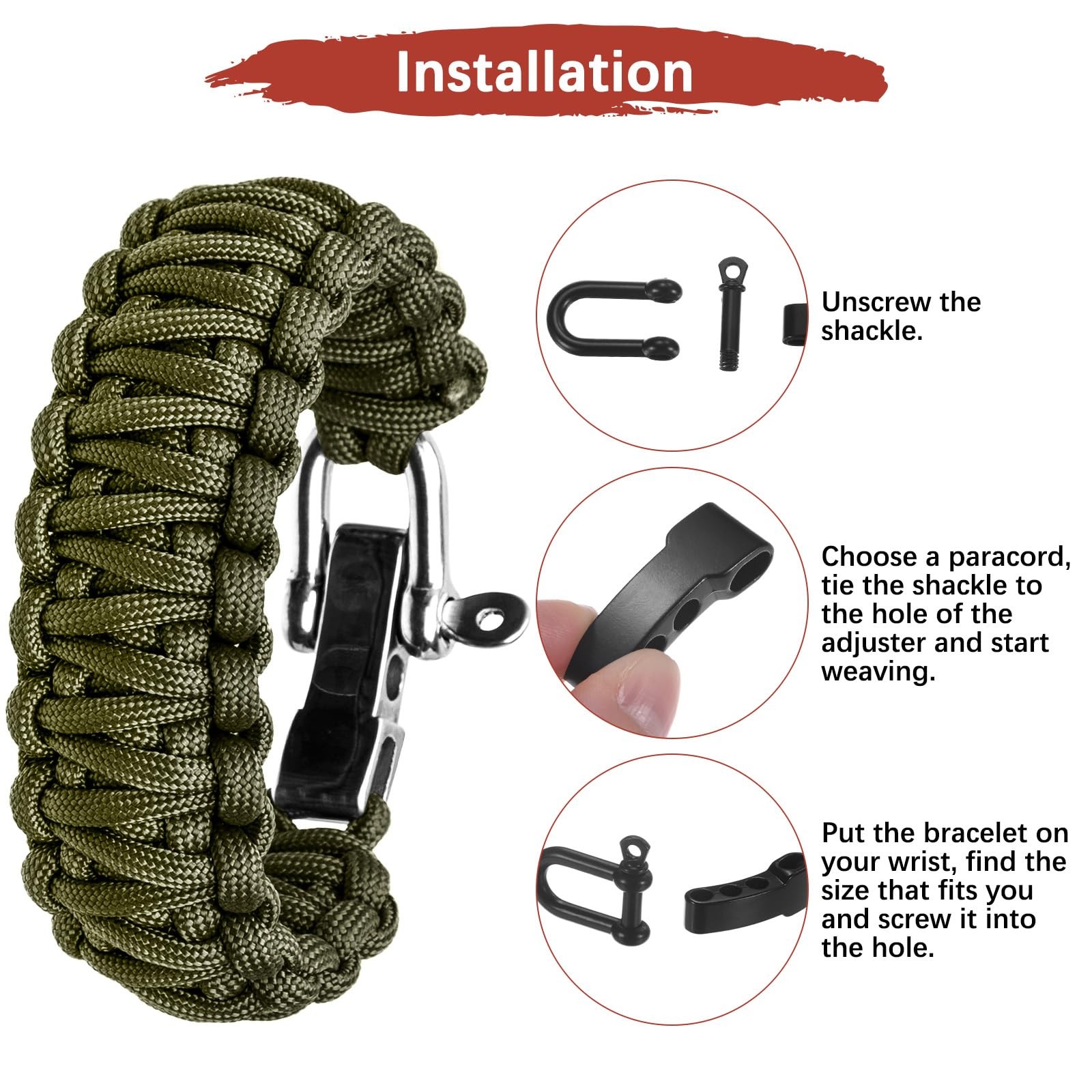 TIXIPEM Paracord Bracelet Shackle Buckle [10PCS] – 55 x 26 mm, Black