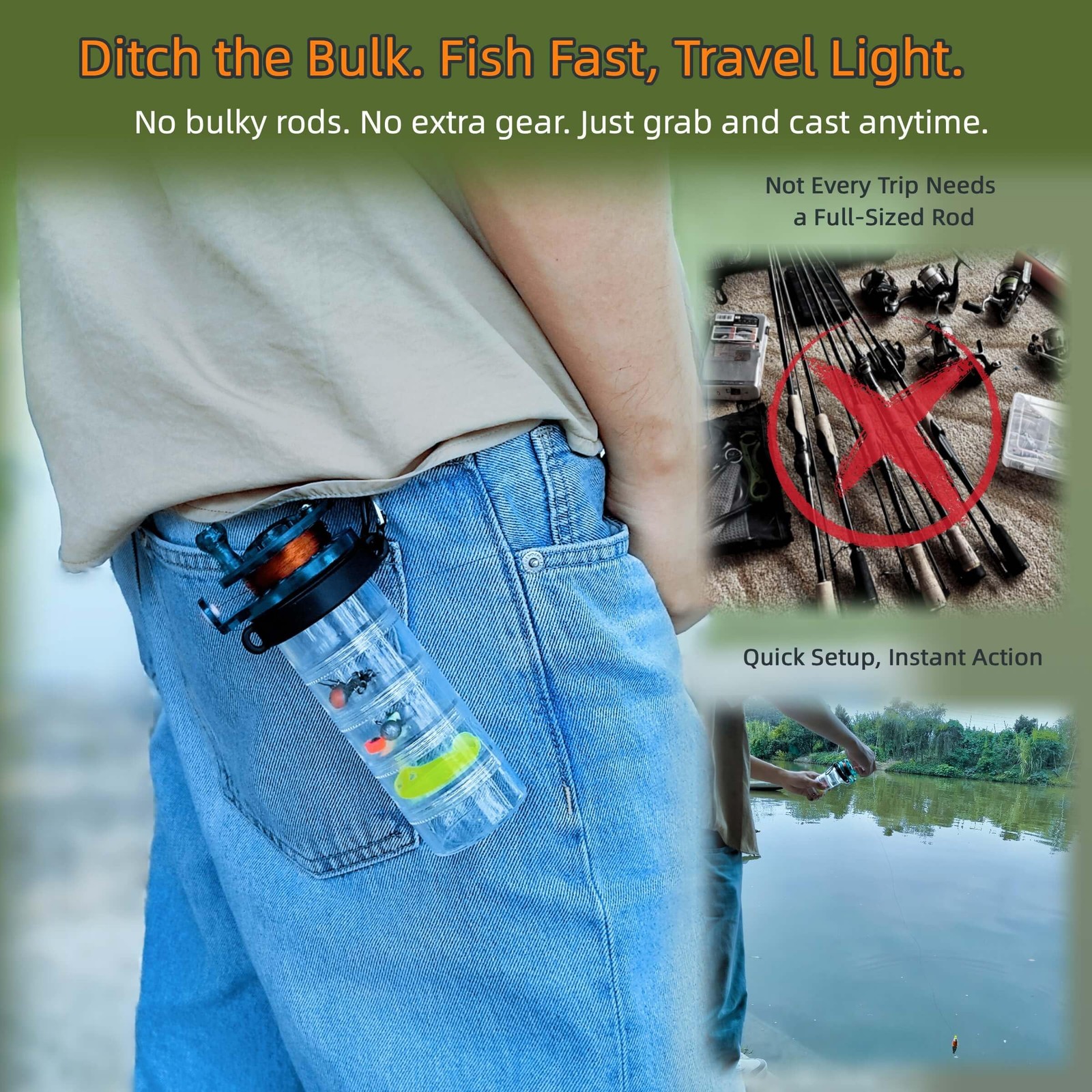 Pocket Fishing Rod Kit, All-in-One Survival Fishing Gear