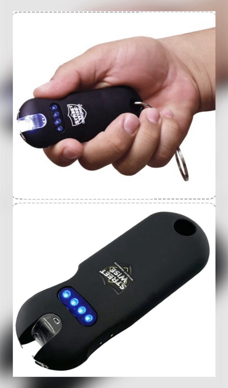 SMART POLICE WOMEN MINI Stun Gun Flashlight QUICK RELEASE KEYRING battery meter