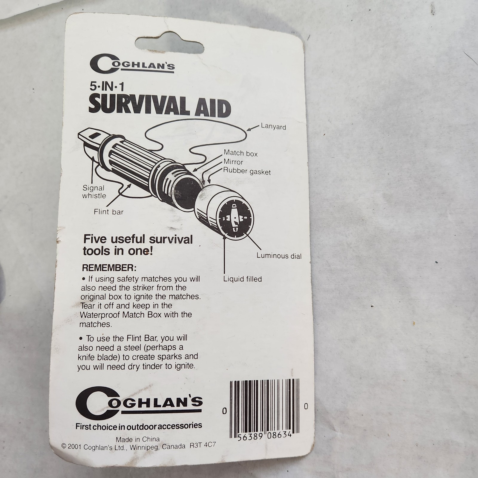 NEW Coghlans 5-N-1 Survival Aid Flint Whistle Compass Camping Hiking Scouts Camp