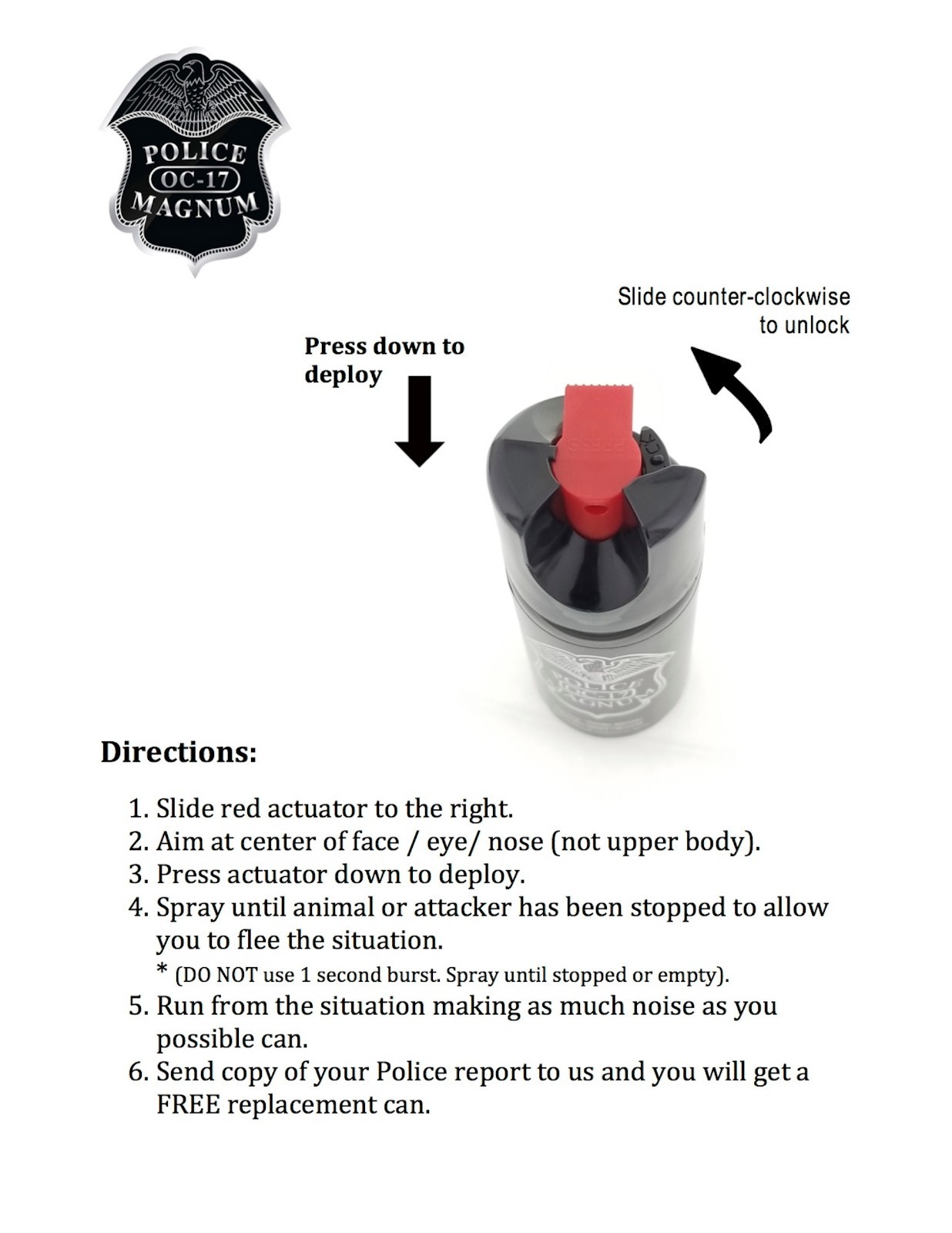 4 PACK Police Magnum pepper spray 1/2oz unit safety lock self defense security
