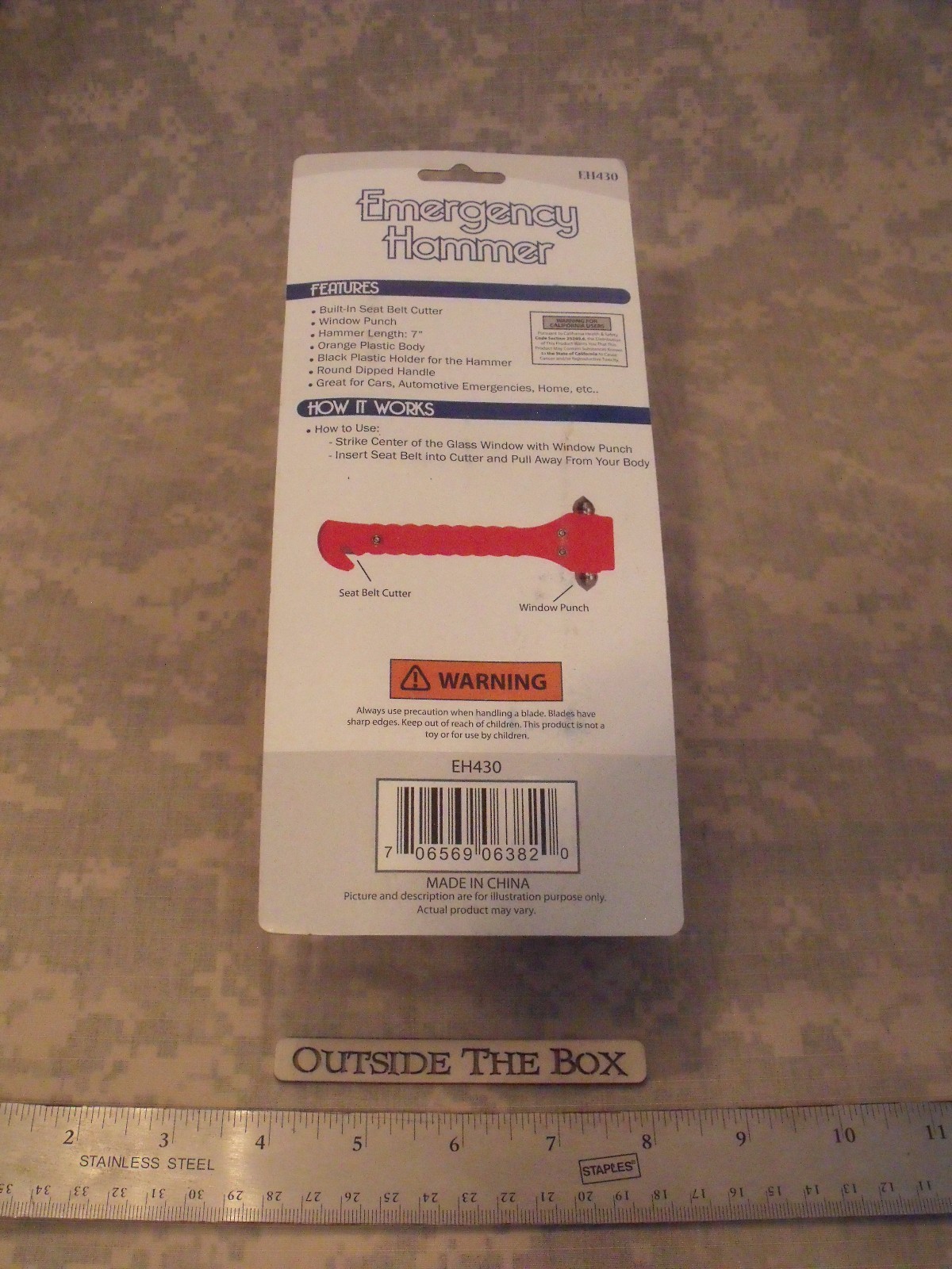 Emergency/Survival: Emergency Hammer – Window Glass Punch & Seat Belt Cutter