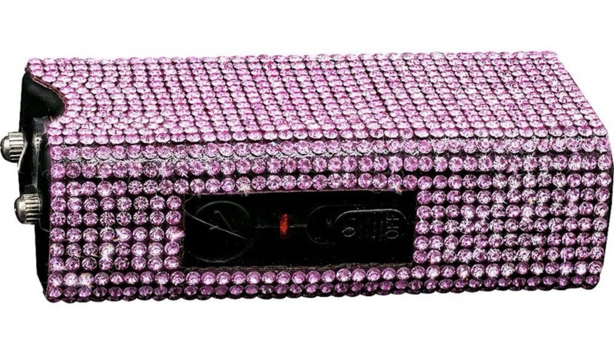 PINK RHINESTONE MINI 3″ RECHARGE Stun Gun WOMEN Self Defense SAFETY LED Light