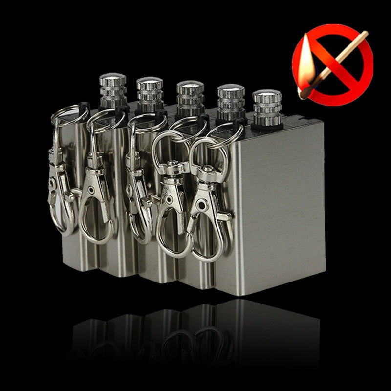 10Pcs Waterproof Fire Starter Metal Lighter Match Keychain Camping Survival Gear