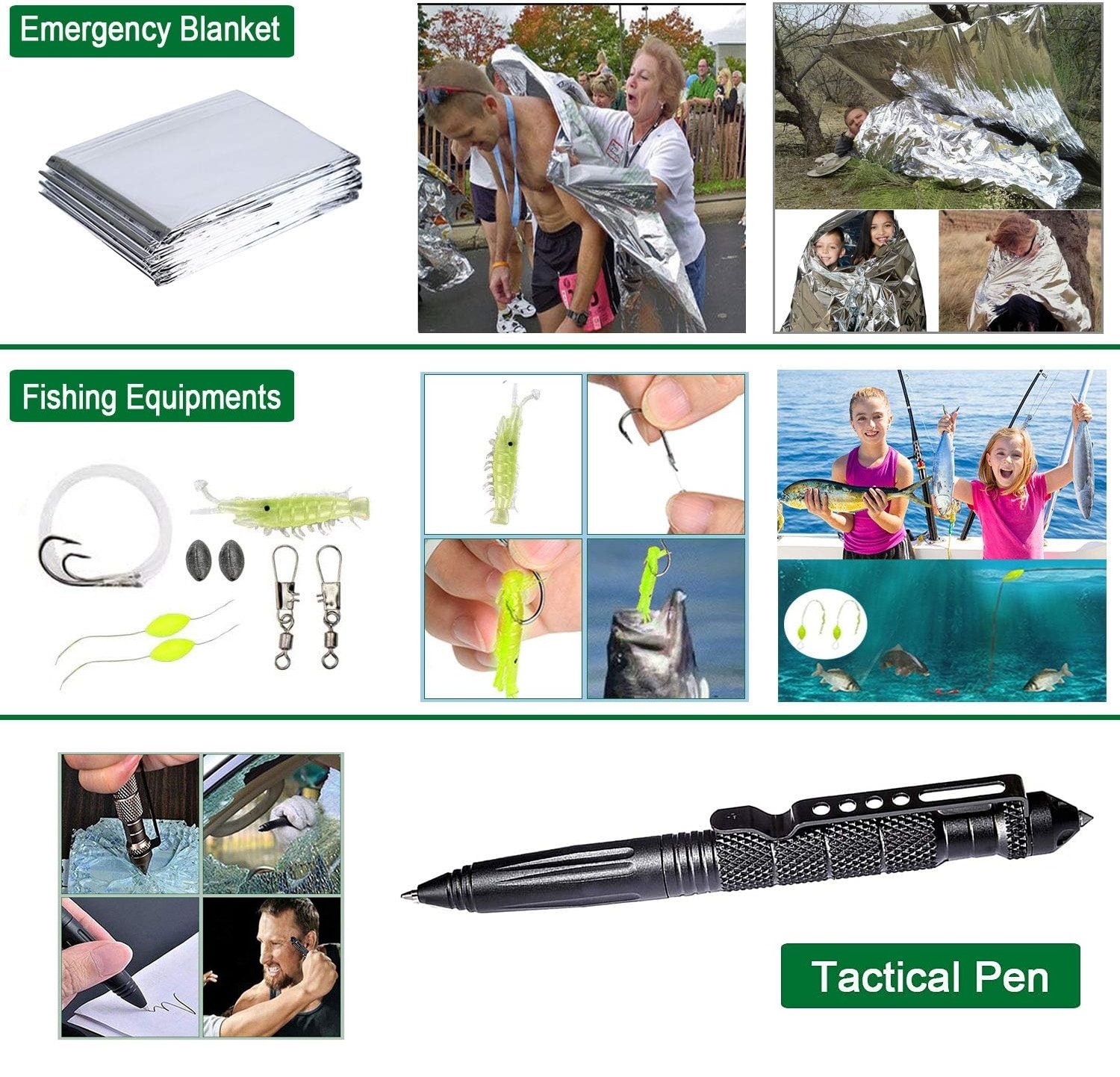 29in1 Emergency Survival Kit First Aid Supplies Camping Bug Out Bag Fire Starter
