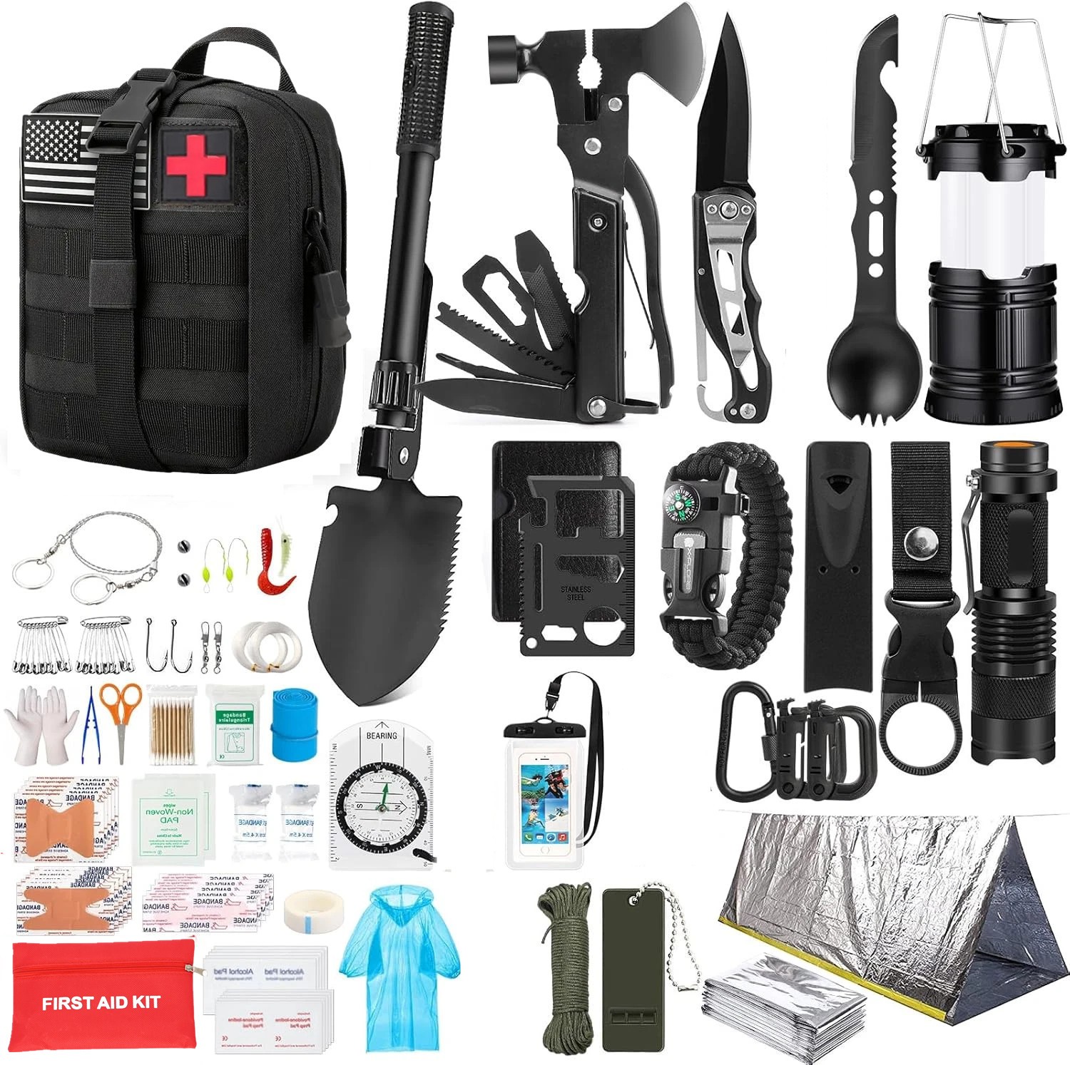Emergency Survival Kits First Aid Bug out Bag Military Prepper Kit Set Black