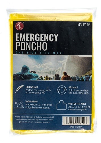 (50) Emergency Rain Poncho Survival Yellow Raincoat Hiking Pack Gear 40″ x 50″